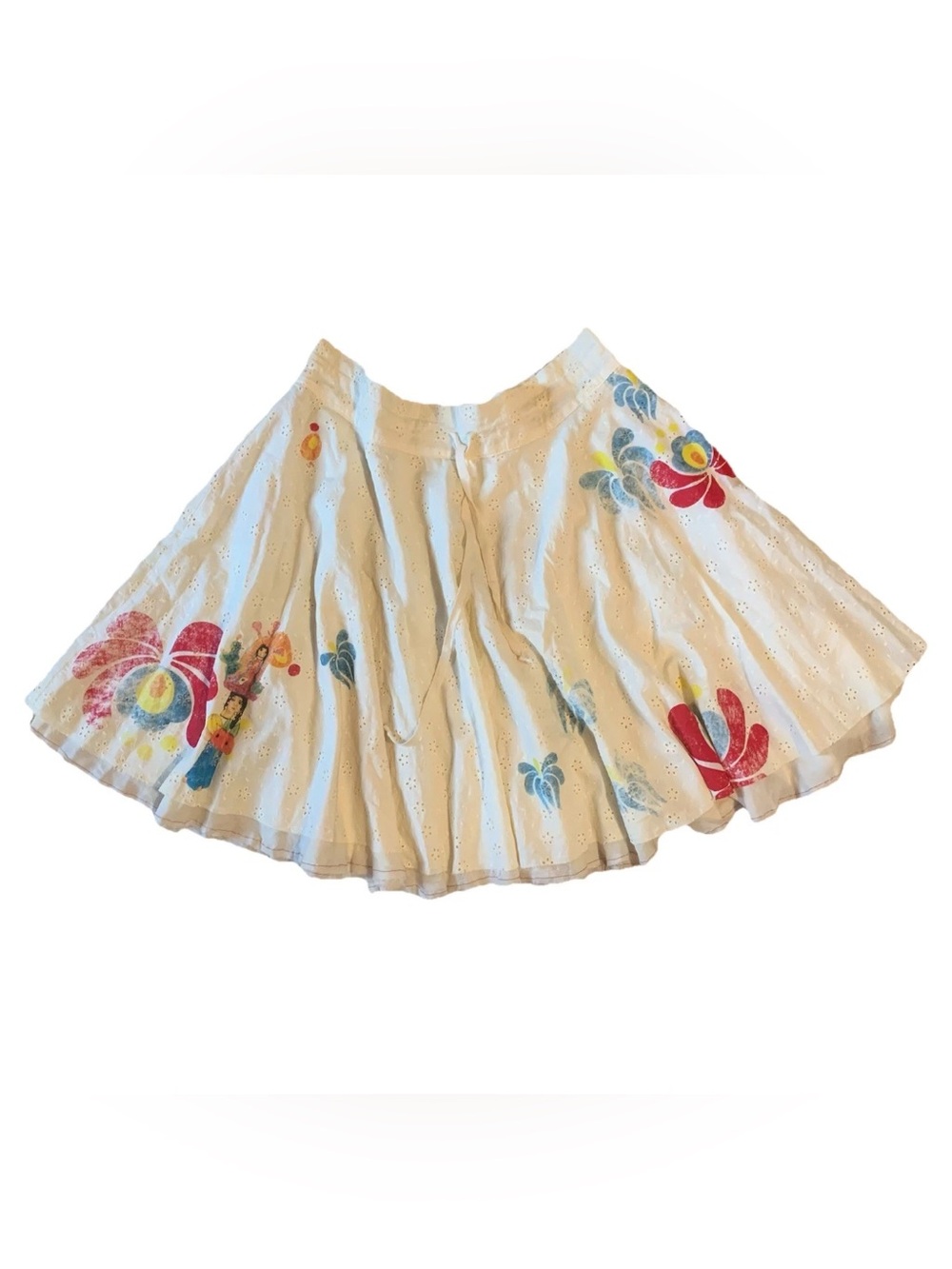 Miss Sixty Vintage White Eyelet Skater Skirt, Multicolor Floral Prints, Small
